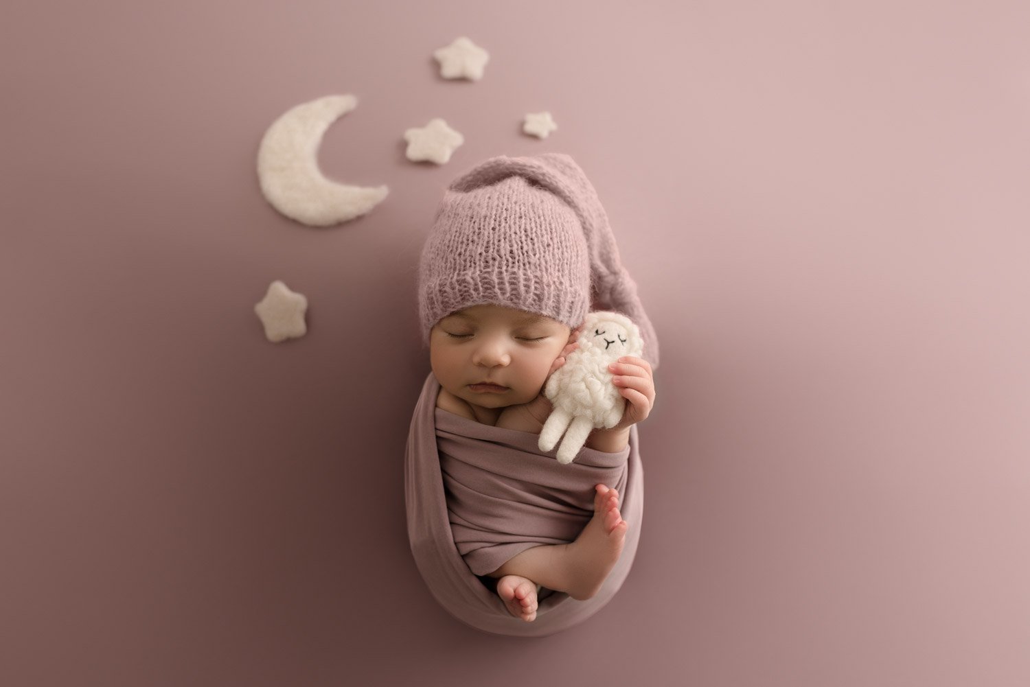 Vancouver Newborn Photographer baby girl sleeping holding a little sheep