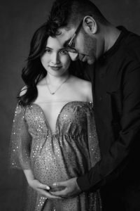 Vancouver Studio Maternity Couple Photoshoot - black and white