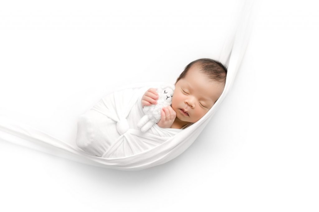 Newborn Photography Vancouver baby sleeping on what looks like a hammock