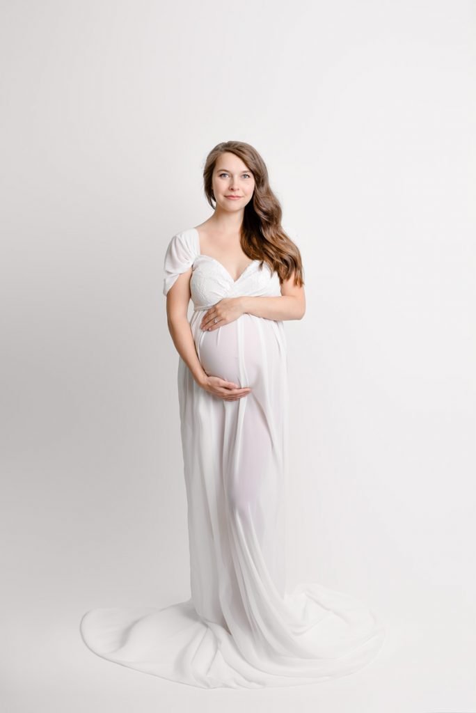 Burnaby Vancouver Maternity Photography pregnant woman in white dress