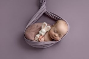 Baby girl Newborn Photo shoot North Vancouver holding a bunny